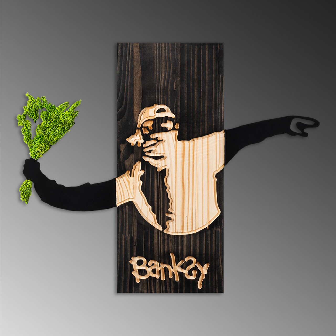 Decoratiune de perete, Banksy, Lățime: 69 cm, Negru / Nuc / Verde - view 6
