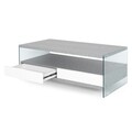 Masuta pentru cafea cu 2 sertare, Norrel, L.120 l.60 H.45, pal/mdf/sticla, alb/gri
