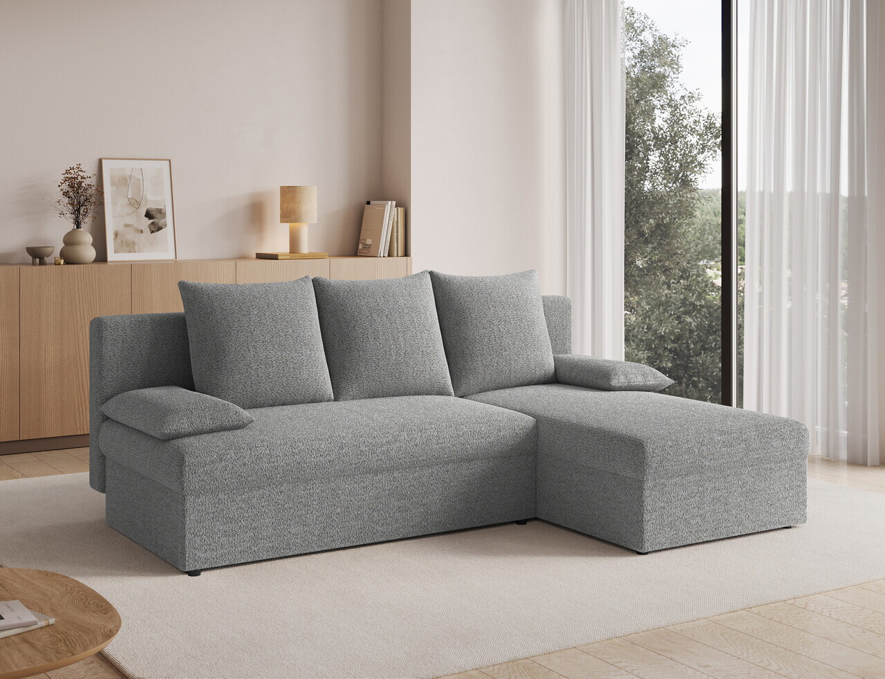 Coltar extensibil reversibil 3 locuri ELTAP, Gino, 201x143x90 cm, lemn/poliester, gri deschis — imaginea 3