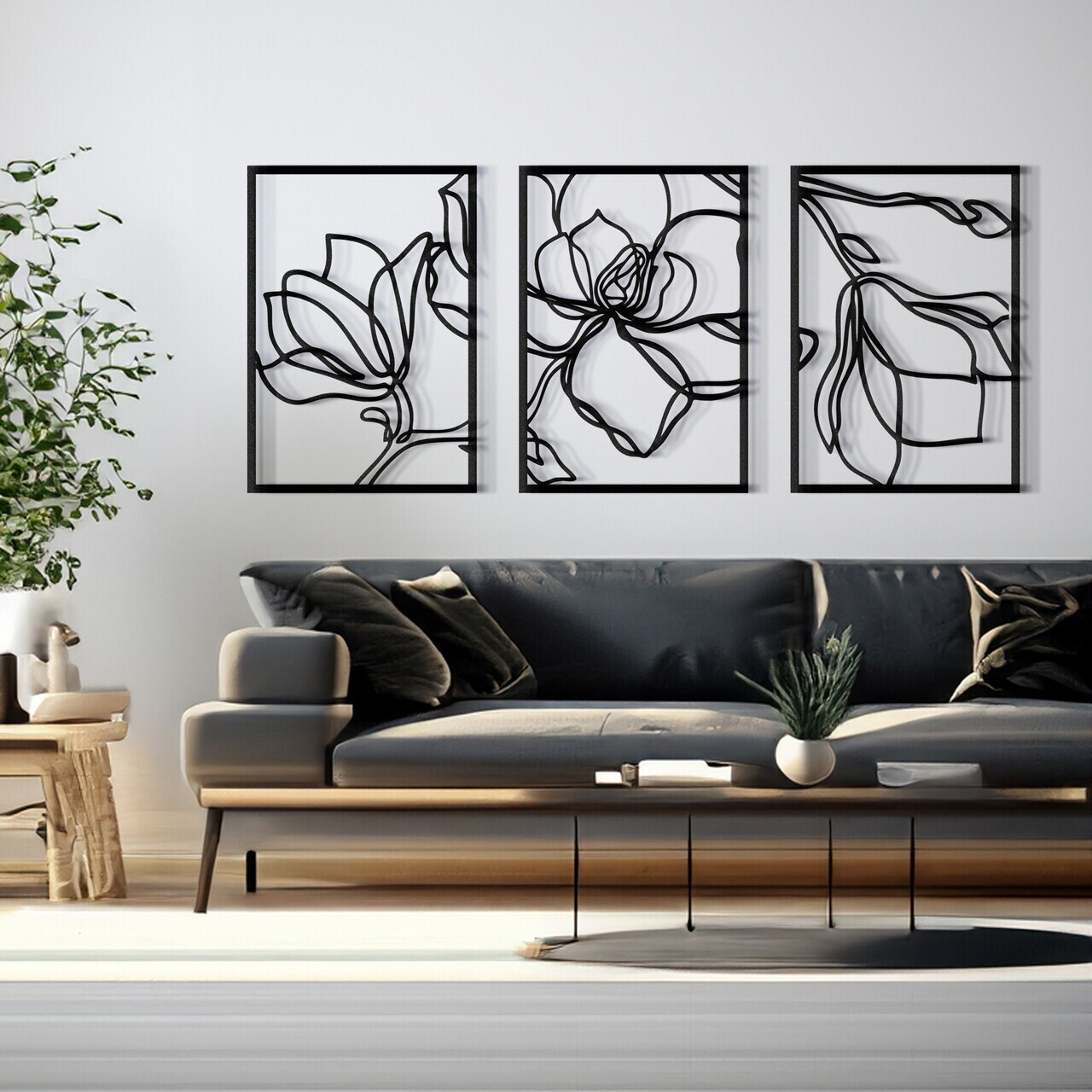 Set de accesorii decorative de perete din metal, RT-NMD-071, Dimensiune: 58,5 x 41 cm (3 bucăți), Negru — imaginea 3