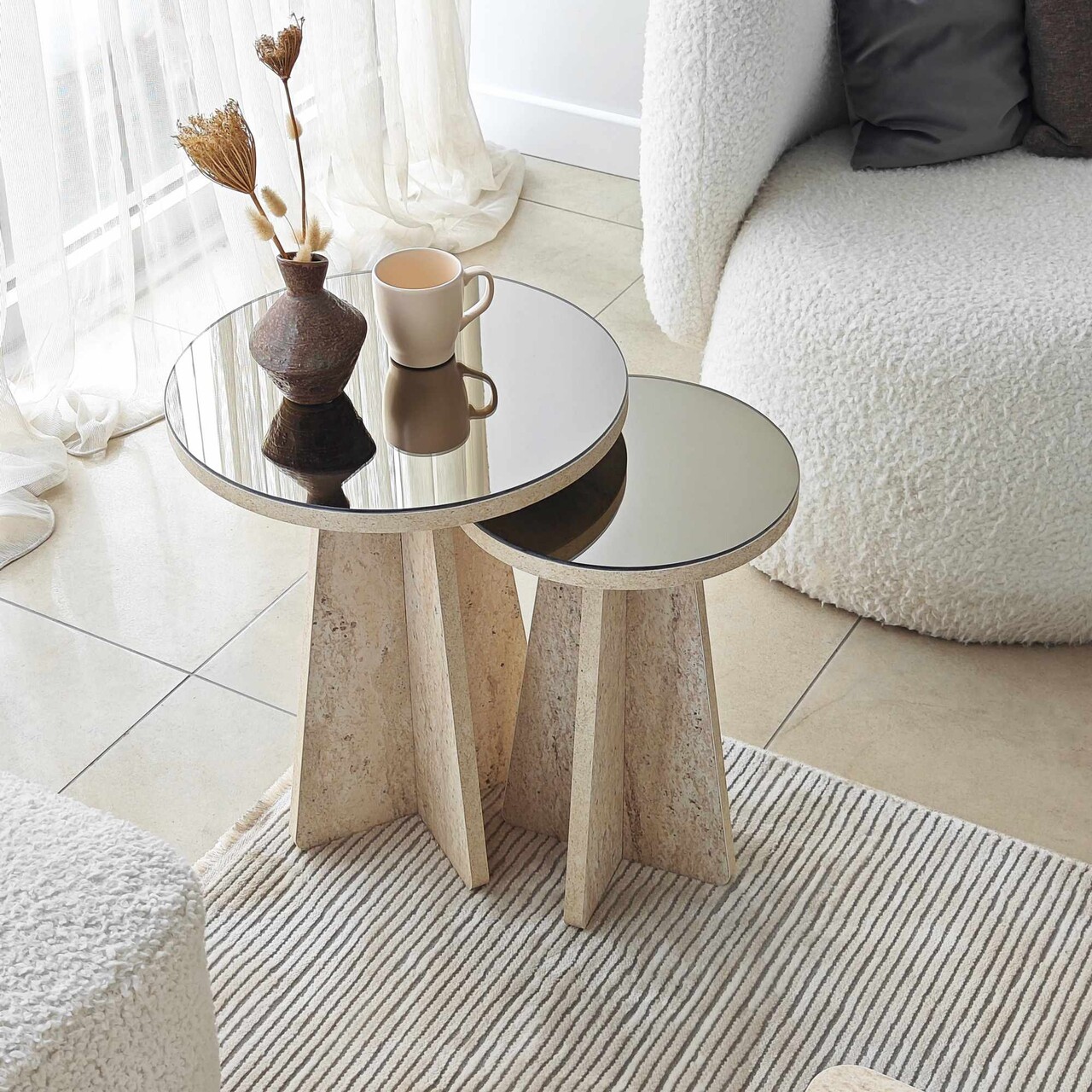 Set masute 2 piese, Hanah Home, Luna, PAL, Travertine / Bronze - imagine 2