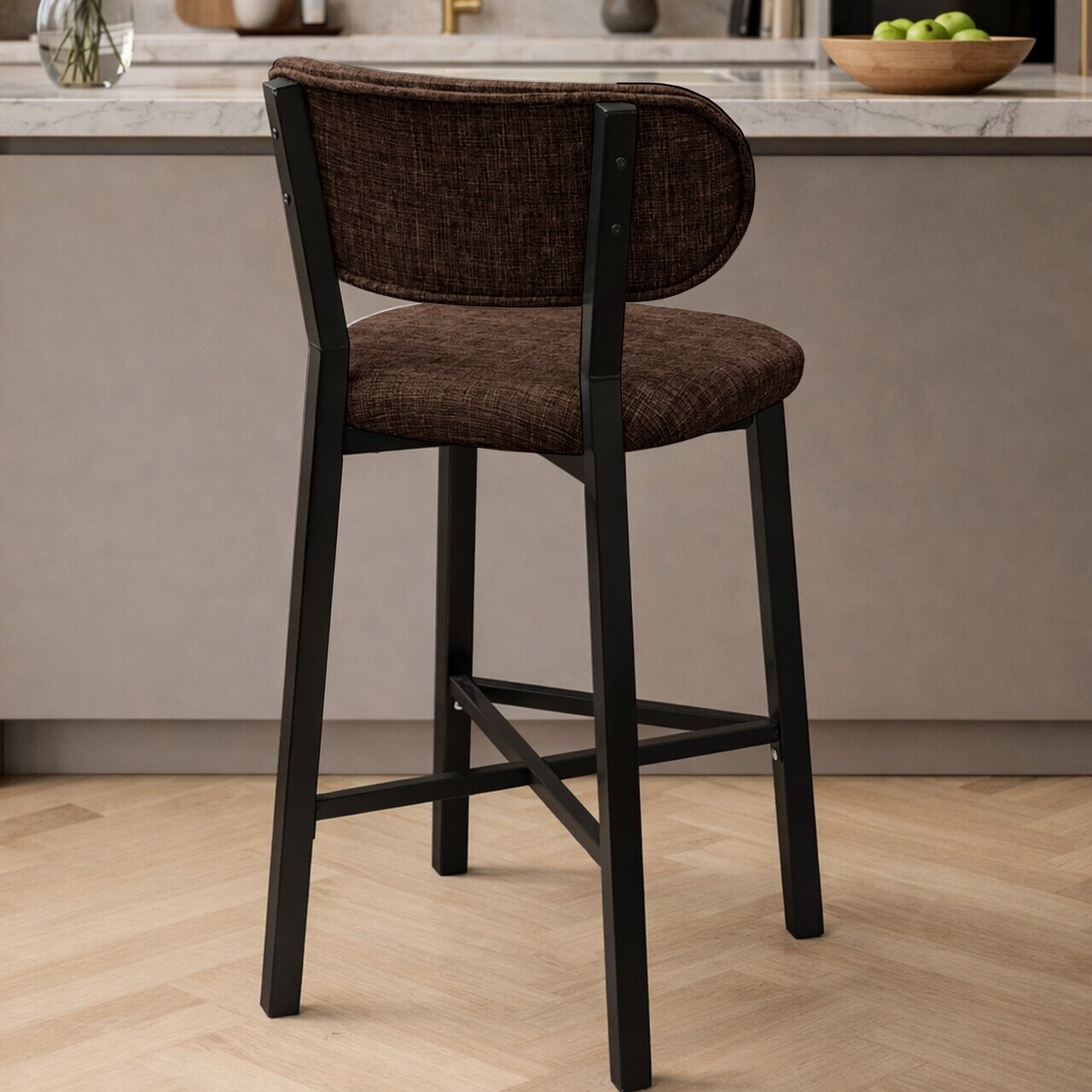 Scaun de bar, Hanah Home, Luna, 42x100x45 cm, Fier/Poliester/In, Maro — imaginea 3