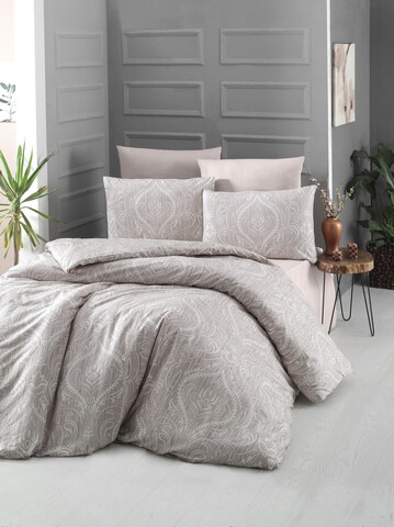 Lenjerie de pat dubla king size, victoria, ornament 121vct62671, 3 piese, bumbac ranforce, crem/bej