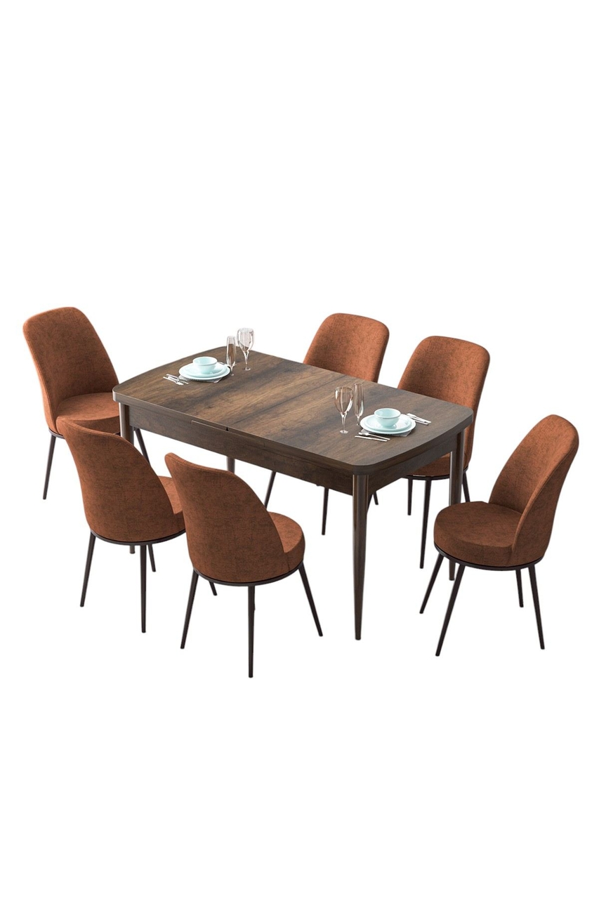 Extendable Dining Table &amp; Chairs Set (7 Pieces), Hanah Home, Zen, Baroc / Roșu-țiglă - view 2