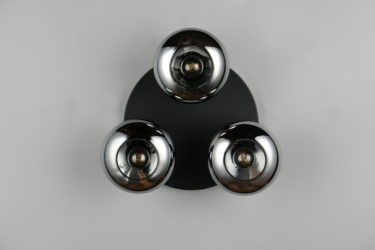 Plafoniera Divina, RL, 39x15 cm, 10W, 3x E14, sticla, negru/gri