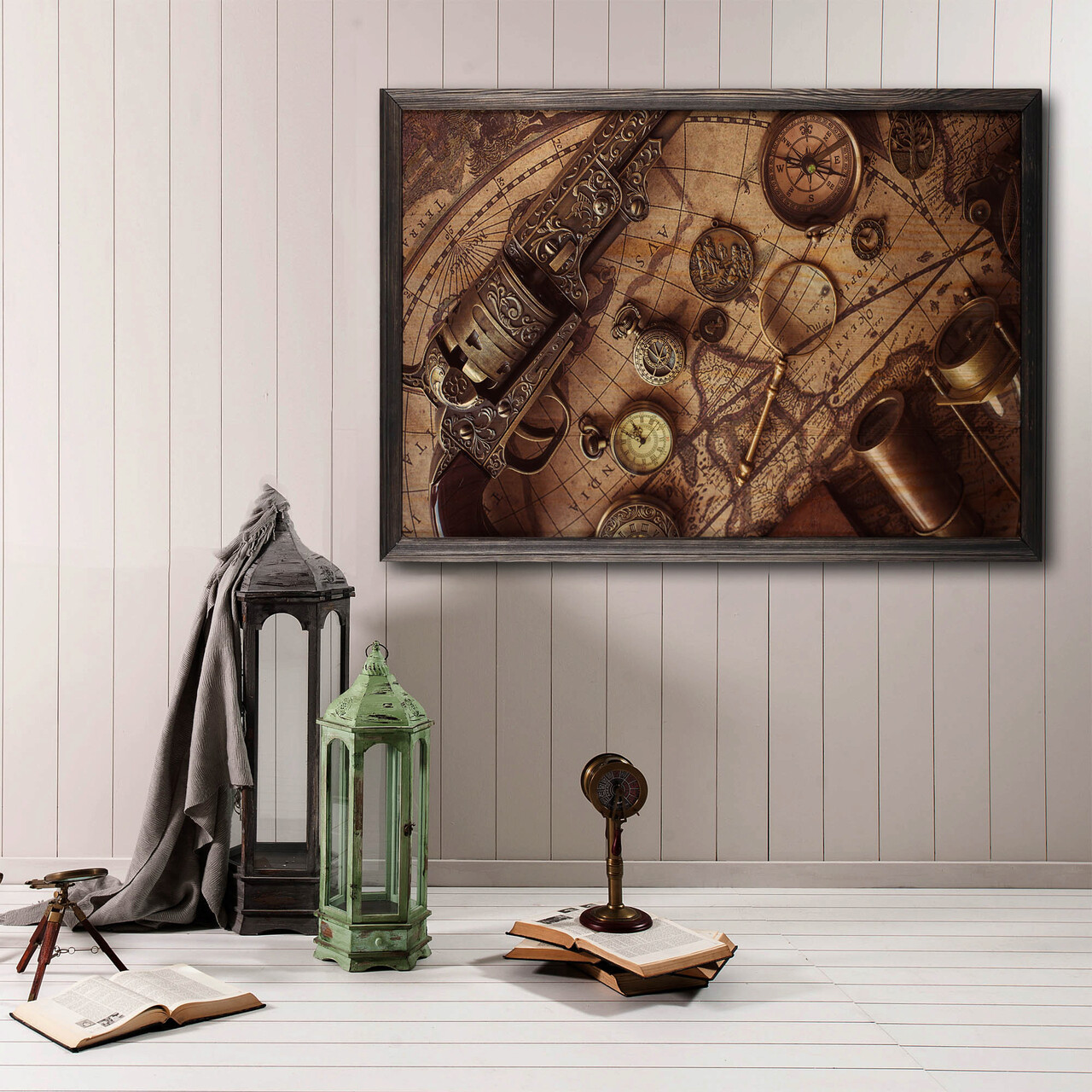 Tablou decorativ, Antic Map XL, Lemn, Lemn, Multicolor