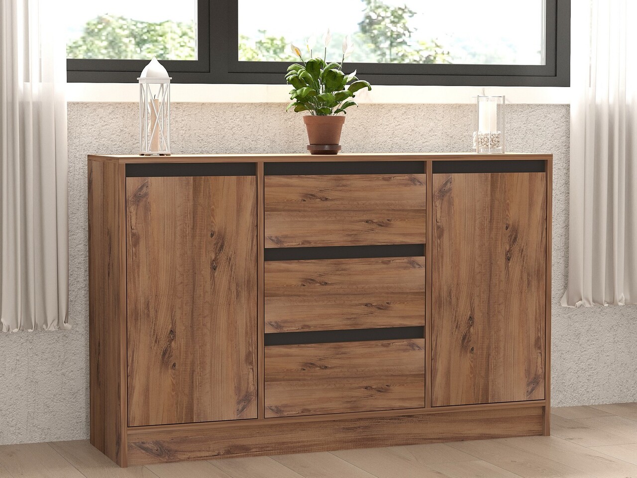 Consola, Puqa Design, Karal, 140x90x40 cm, PAL, Pin Atlantic / Antracit