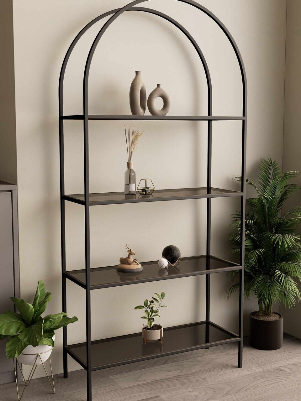 Corp biblioteca, Hanah Home, Linda, 80x172x30 cm, Negru / Fume — imaginea 2