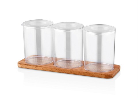 Set recipiente cu capac, Plasberg, 619PLS1176, Plastic, Maro/Transparent