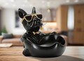 Statueta / figurina decorativa cu tava Dog Ball, Mauro Ferretti, 18.5x20.5x20 cm, polirasina, negru/auriu