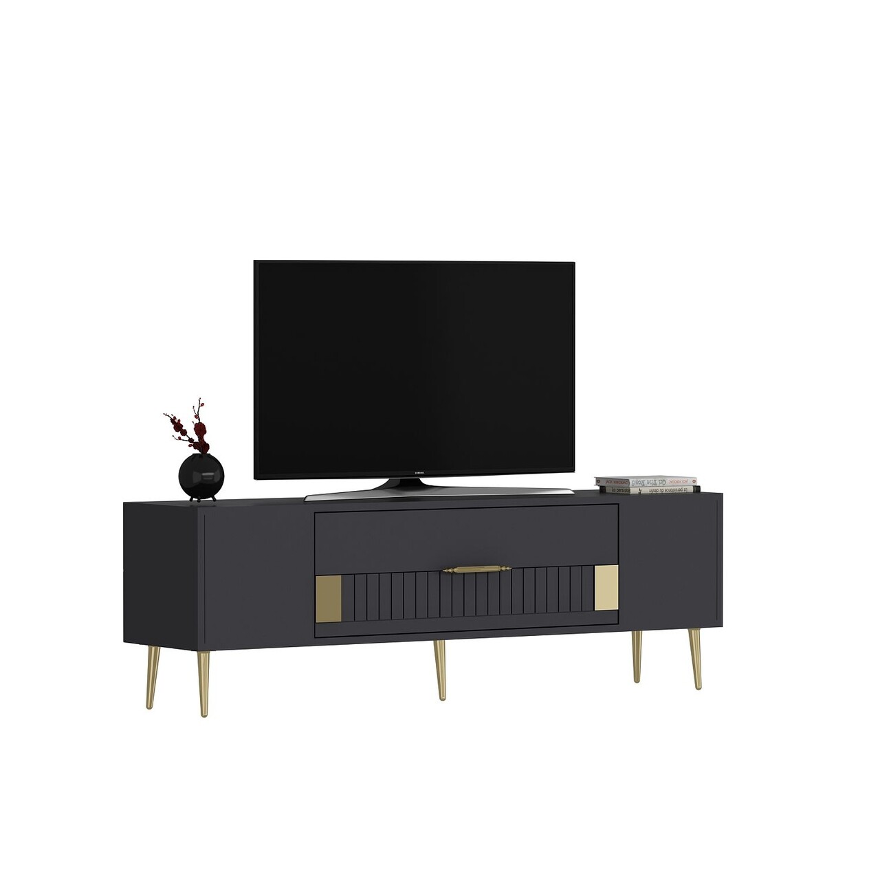 Comoda TV, Olivia, Dekolp4, Antracit / Aur - 2 | YEO