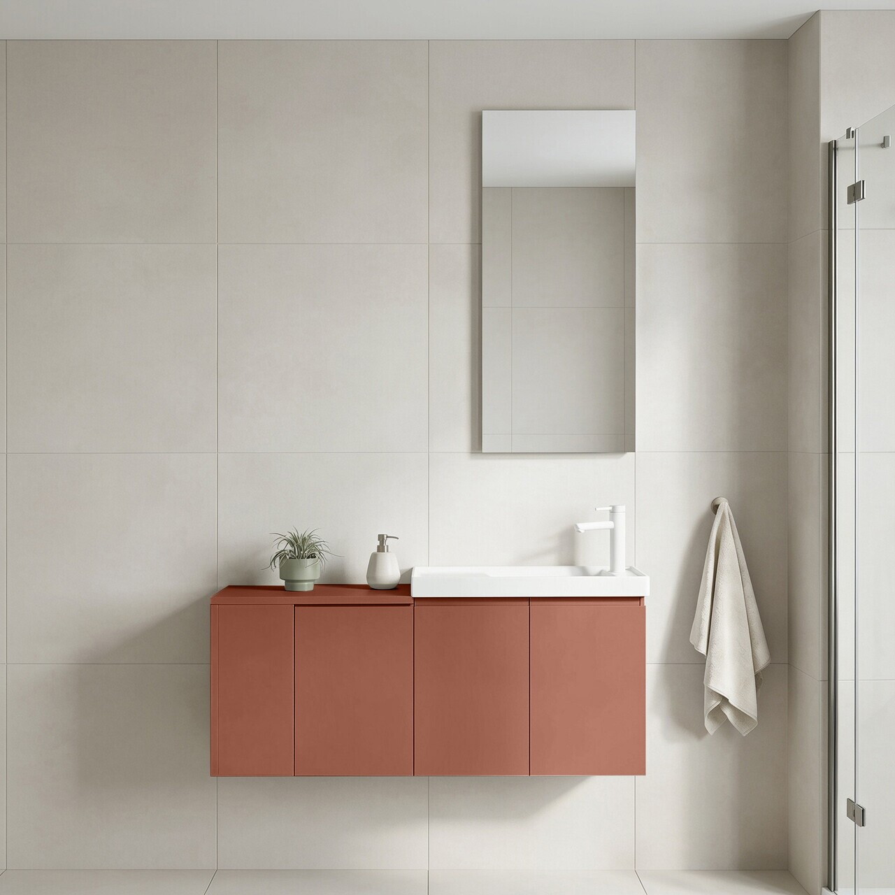 Set Dulap de Baie cu Chiuvetă și Oglindă (2 Piese), Hanah Home, Ferla 110, Scorțișoară mată