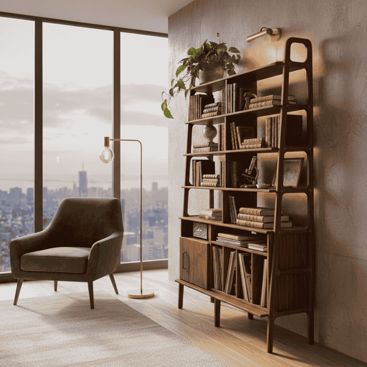 Corp biblioteca, Hanah Home, CPT4781-190, 120x.190x40 cm, PLACAJ CARPEN, Maro — imaginea 4
