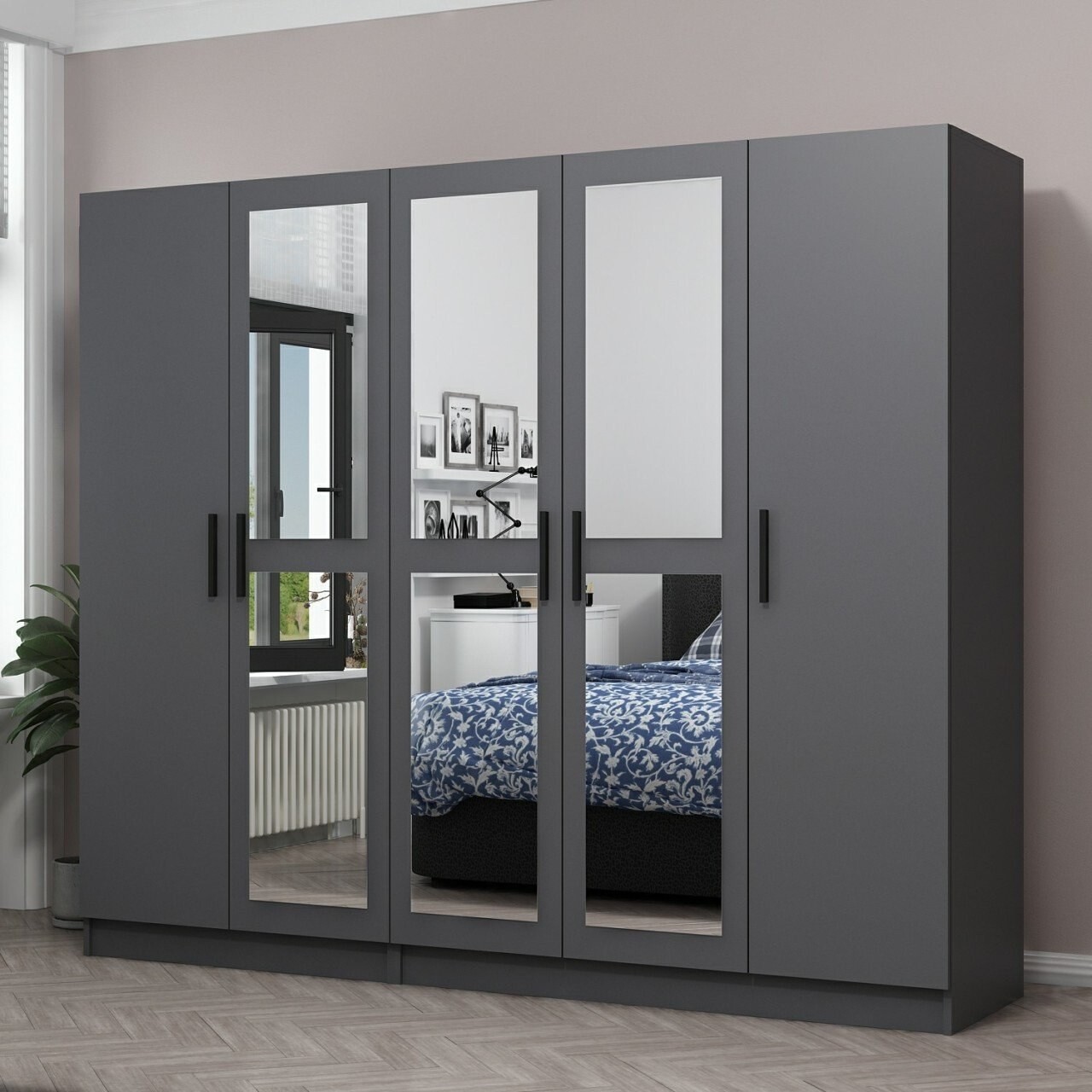 Dulap pentru haine, Minerva, Kale, 225x210x52 cm, PAL, Antracit - 1 | YEO