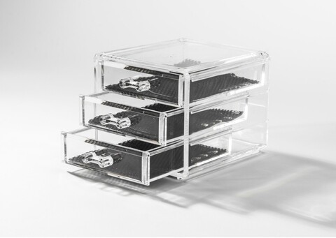 Organizator pentru bijuterii Compactor, 3 sertare, polistiren, transparent