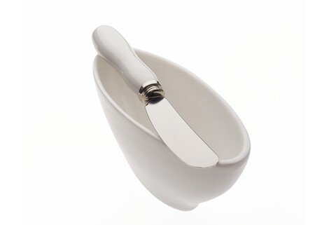 Set bol si cutit pentru unt cashmere bone, maxwell   williams, 10x16x6 cm, portelan, alb