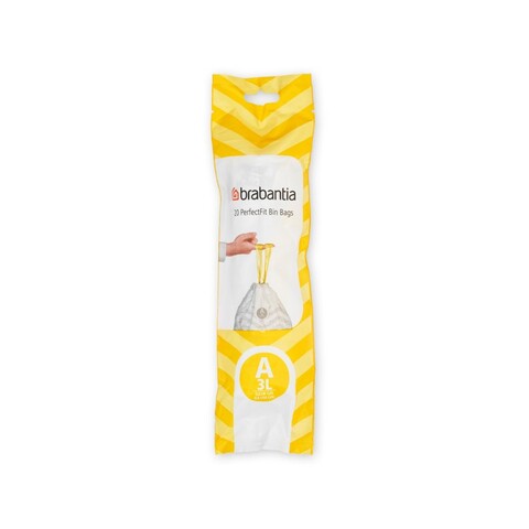 Set 20 saci de gunoi, Brabantia, PerfectFit, marimea A, 3 L, nailon, alb