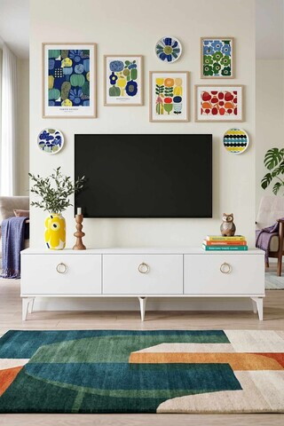 Comoda TV, Hanah Home, Demet, 180x53x30 cm, Alb