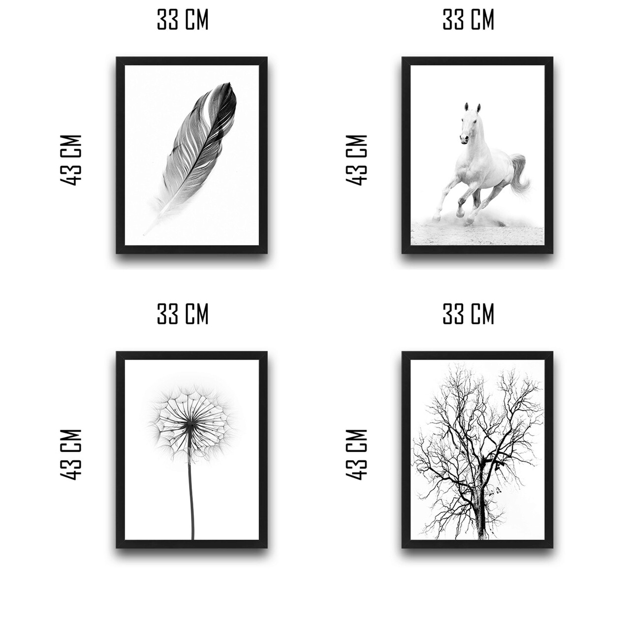 Set 4 tablouri decorative, White Running Horse Set, PAL, Hartie, Multicolor