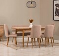 Set masă și scaune extensibile (6 bucăți), Vella, Vina, Pin Atlantic / Piatră