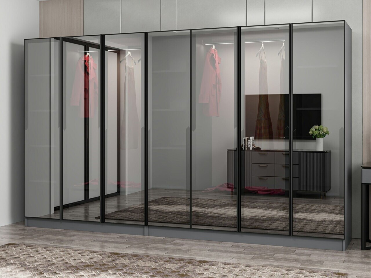 Dulap pentru haine, Hanah Home, Nisa, 315x210x52 cm, Antracit — imaginea 4
