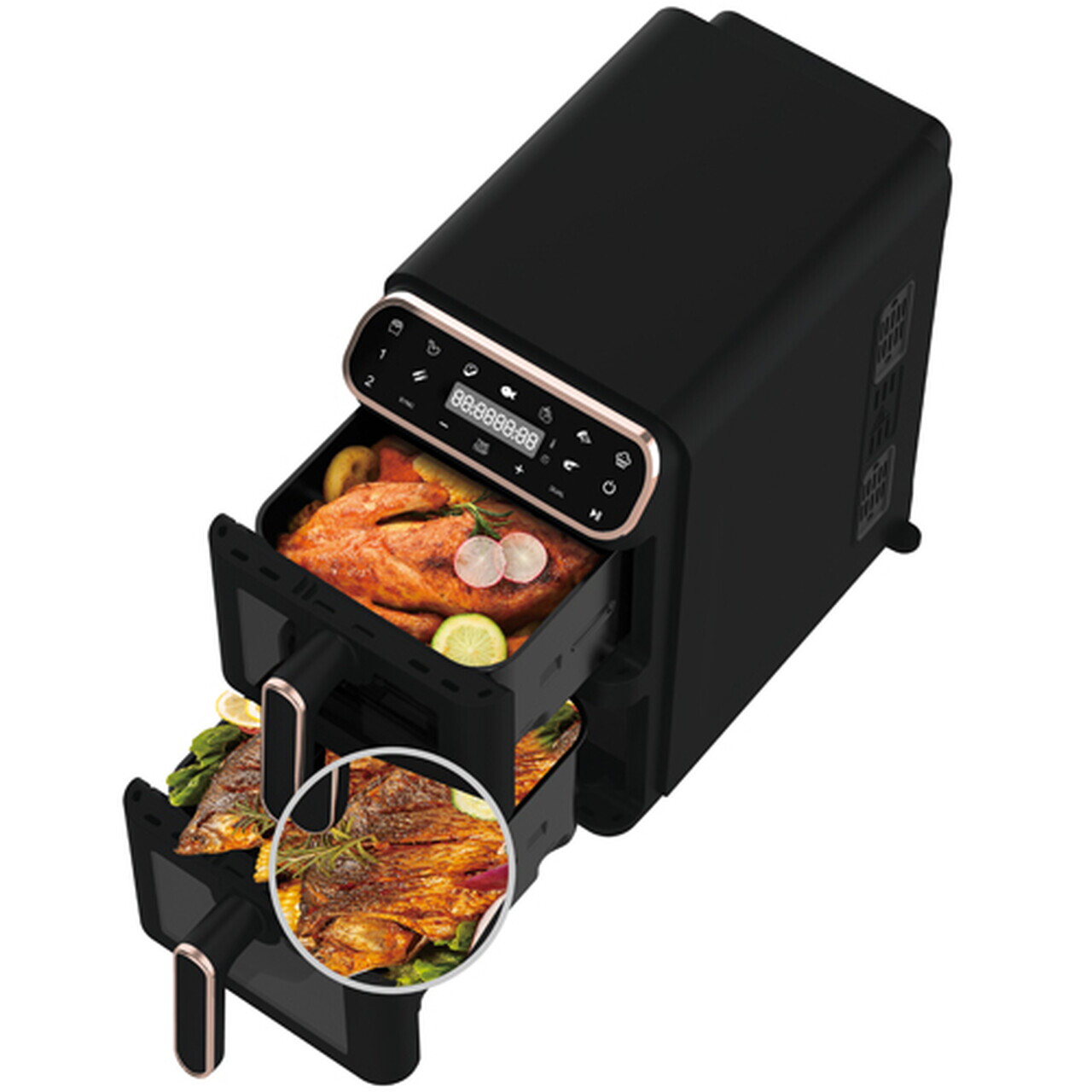 Friteuza dubla cu aer cald Berlinger Haus, Black Rose, 2460W, 5.5+5.5 L, negru - imagine 5