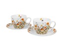 Set 2 cesti cu farfurioara, Duo, Wild Bird, 280 ml, portelan, multicolor