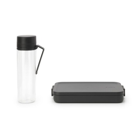 Set caserola pranz si sticla de apa 2 piese, Brabantia, Make&Take, 1.1 L, 500 ml, plastic, gri inchis