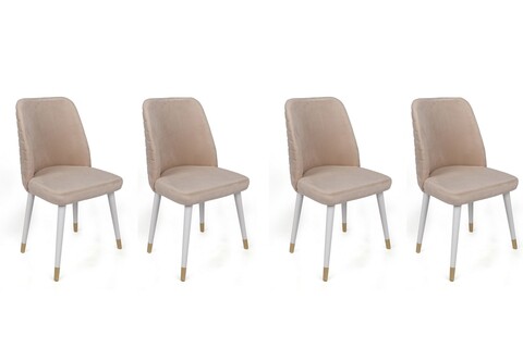 Set scaune 4 piese, Nmobb, Hugo-407 V4, Metal, Crem / Alb / Auriu