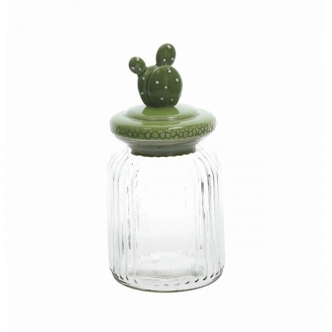 Borcan Cactus, Tognana Porcellane, 11 x 22.5 cm, sticla/portelan, verde