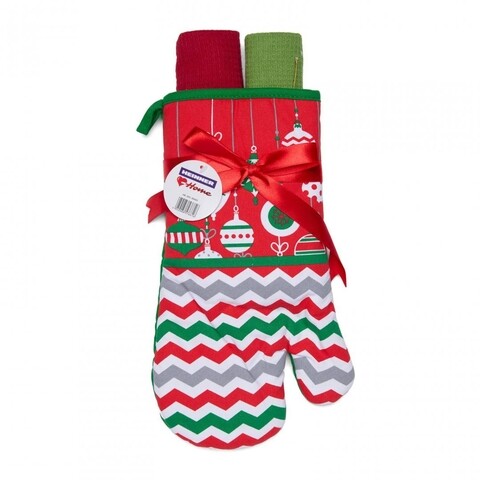 Set de bucatarie christmas, heinner, 3 piese, bumbac/poliester, rosu