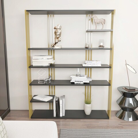Corp biblioteca, Zena Home, Jenny, 120x160x29.6 cm, PAL, Antracit / Aur mezoni.ro