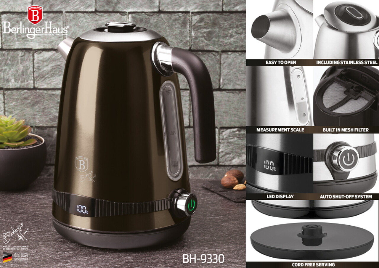 Ceainic electric digital Berlinger Haus, Shiny Black, 1.7 L, inox, negru - imagine 8