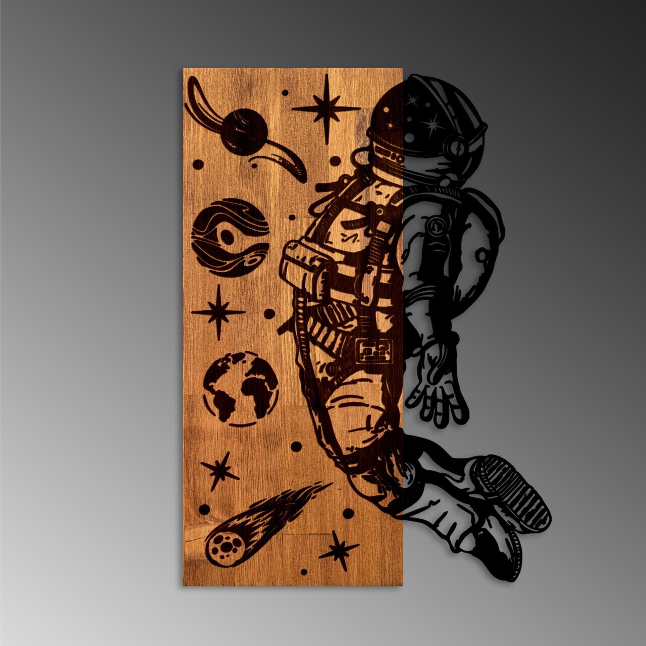 Decoratiune de perete, Cosmic, Lățime: 42 cm, Nuc / Negru — imaginea 6