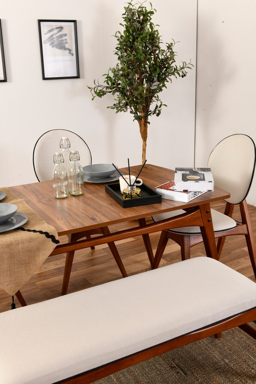 Set Masa si Scaune, Vow Chair, Touch (4S-1B), Lemn de carpen, Maro/Crem