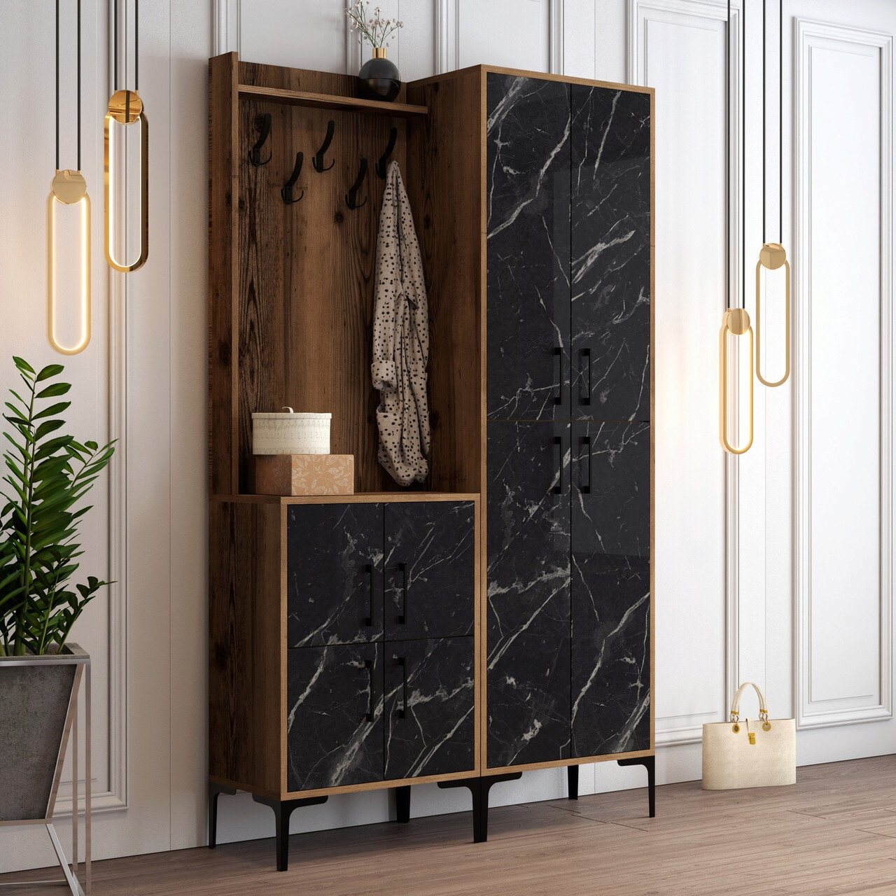 Cuier de perete, Hommy Craft, Berlin BA, 120x200x35 cm, Nuc / Negru - 1 | YEO