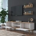 Comoda TV cu 2 rafturi, Wren, M48 - 1043, pal melaminat, alb/nuc