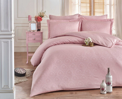 Lenjerie de pat dubla exclusive satin 6 piese, damask - powder, hobby, bumbac satinat