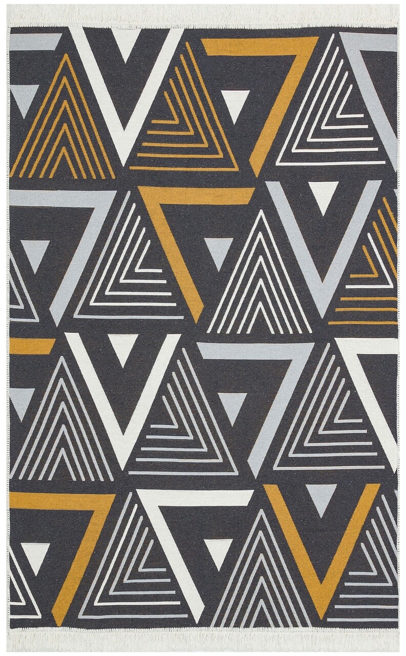 Covor Kilim Cu 2 Fete, Arya 18 Yellow/Grey, Baketo, 100% Bumbac Reciclat, 80x300 Cm