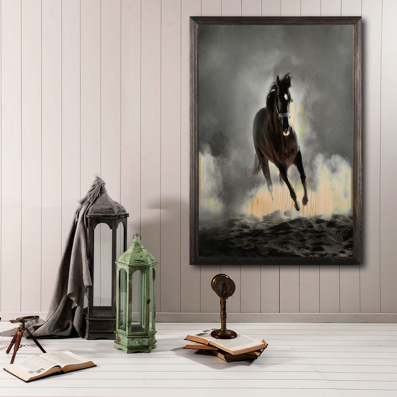 Tablou decorativ, Wild Horse XL, Lemn, Lemn, Multicolor