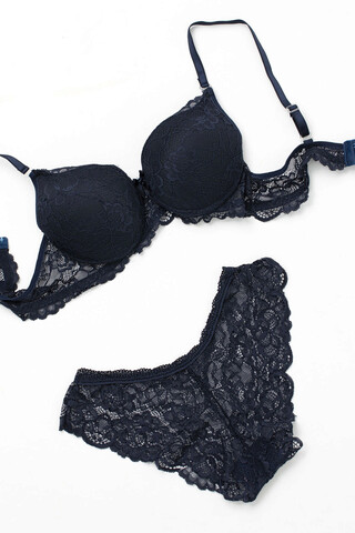 Set lenjerie intima sutien si chiloti, 999mre1585 - 75, miorre, 85% poliamida/15% elastan, albastru inchis