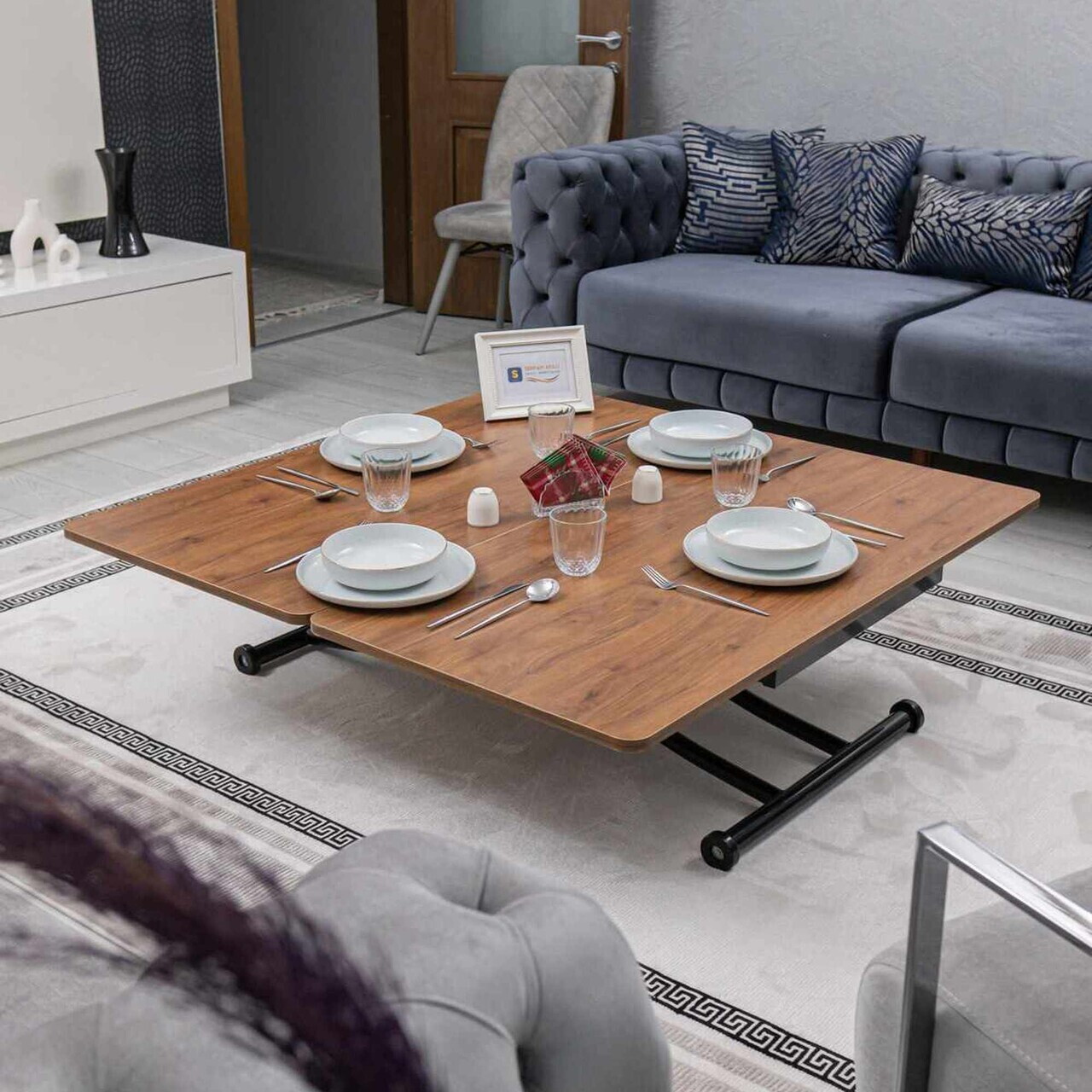 Masuta de cafea, Hanah Home, Juppo Int, MDF, Nuc / Negru — imaginea 4