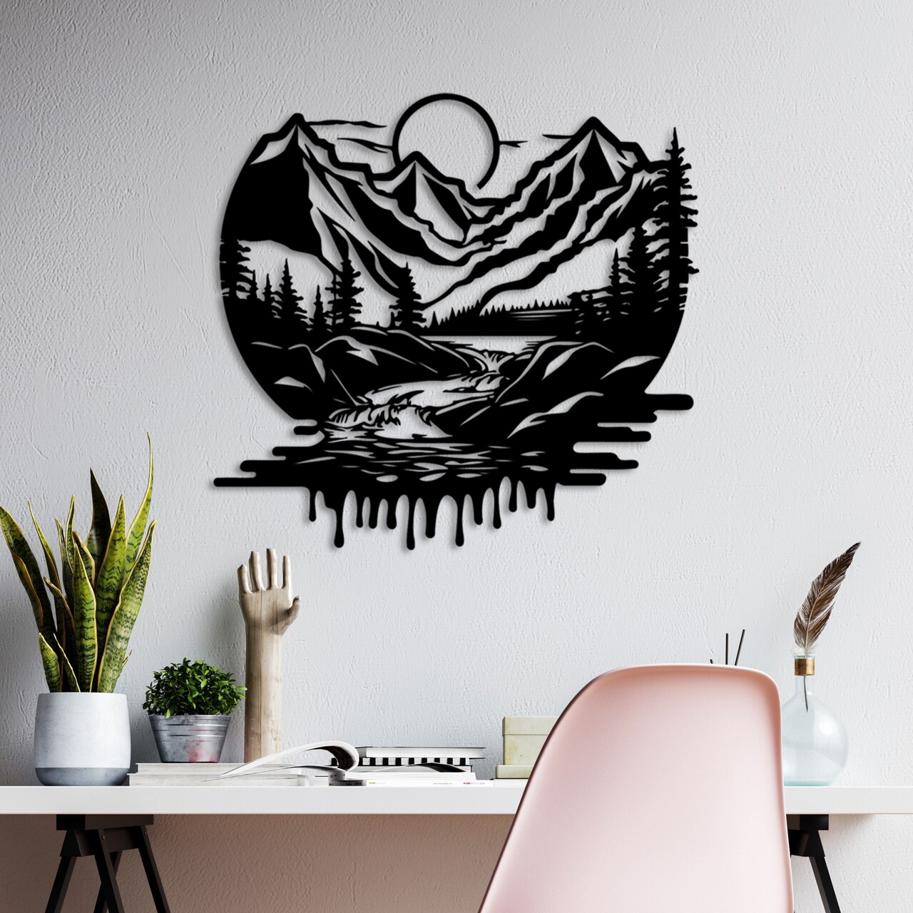 Decoratiune de perete, Montain River, Dimensiuni: 51 x 54 cm, Negru - view 2