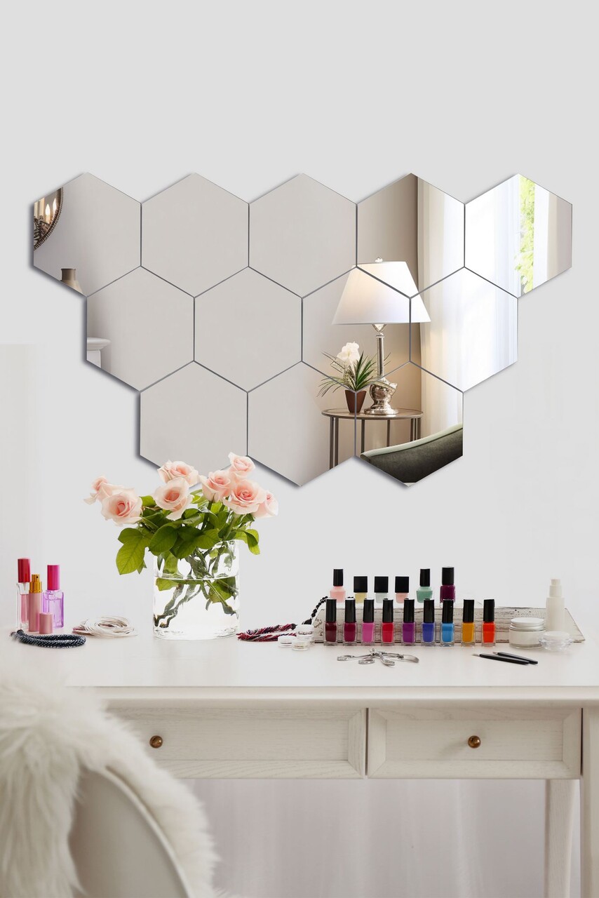Oglinda decorativa, Mirrorland, Hexagon (12 Pieces), Argintiu - 2 | YEO