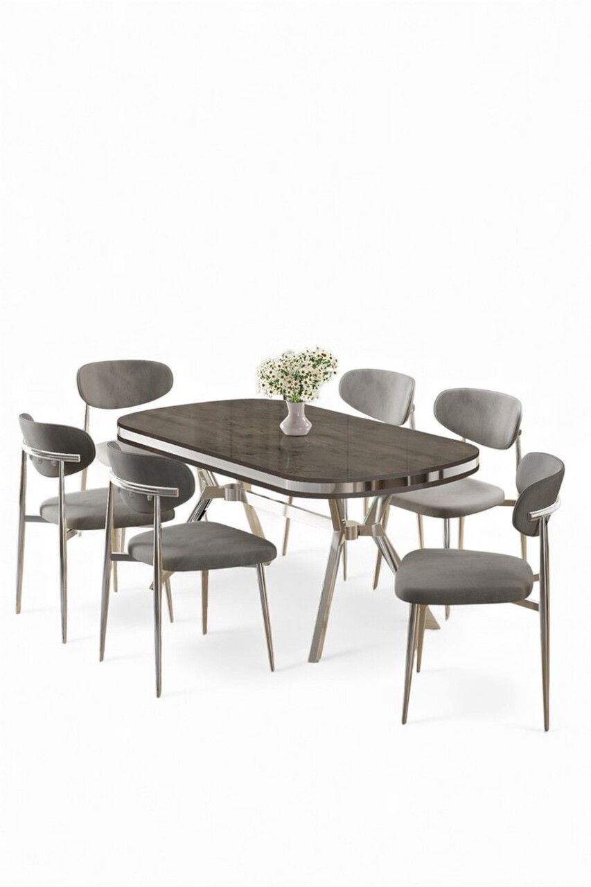Set masă și scaune (7 piese), Hanah Home, Olya, Antracit / Crom / Gri - view 2