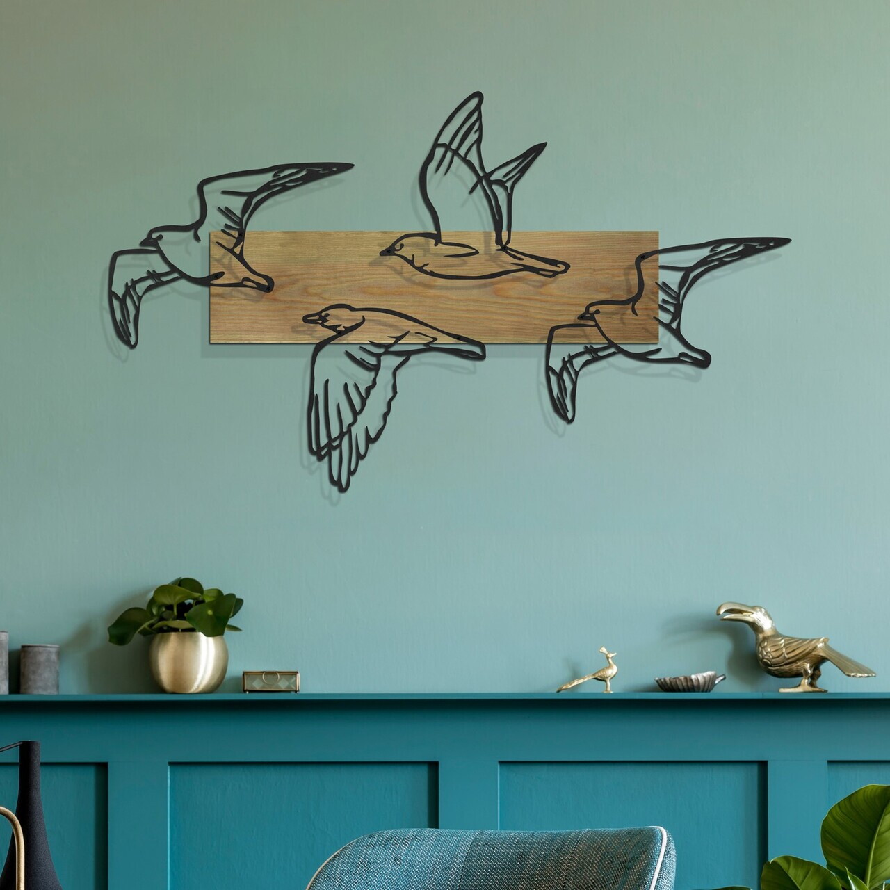 Decoratiune de perete, Mouette, Cadru: Lemn (Grosime: 2 cm), Verde/Negru — imaginea 3