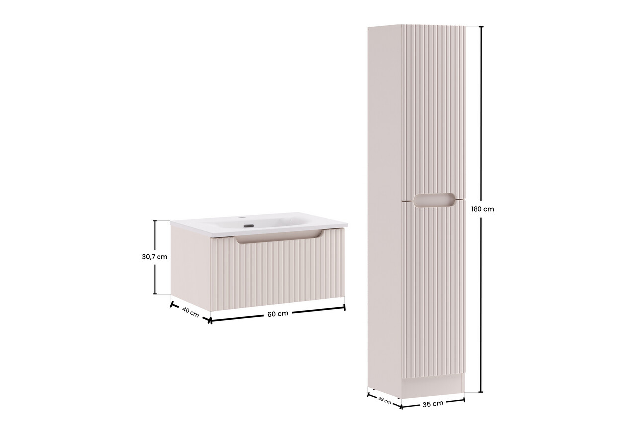 Set mobilier baie Nova Cashmere Sky 60 cm, dulap inalt si masca cu lavoar, Comad, MDF/PAL, casmir - view 2
