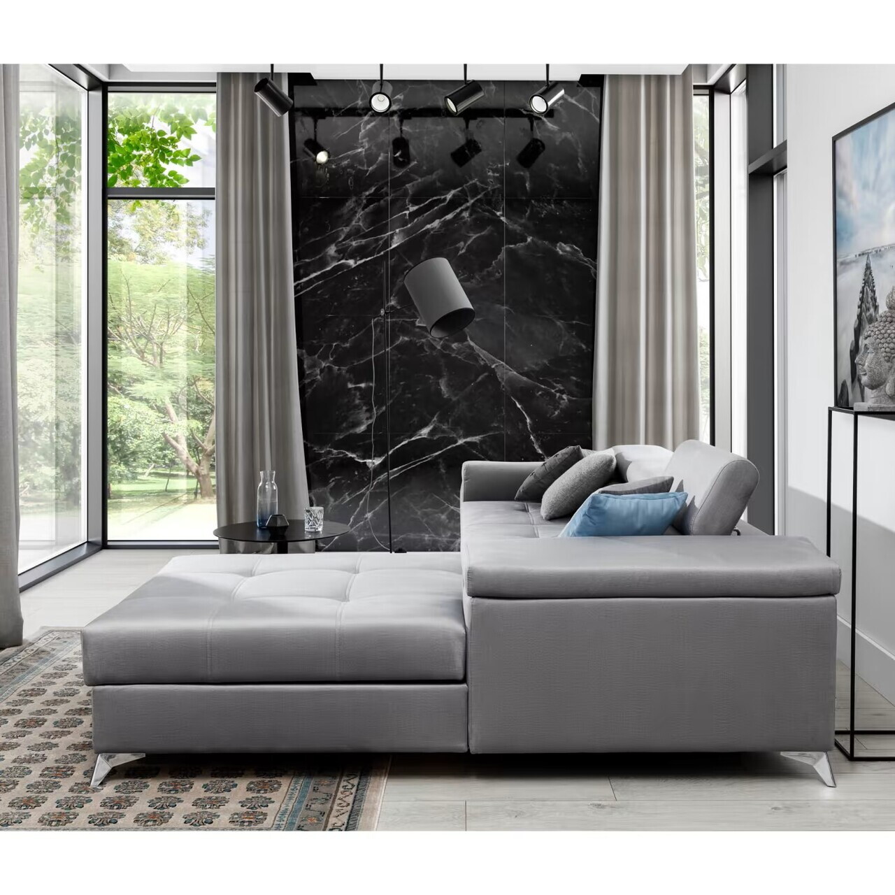 Coltar extensibil dreapta 4 locuri ELTAP, RIC-RT-07KRO, Ricardo, 281x205x88 cm, lemn/poliester, negru - view 4