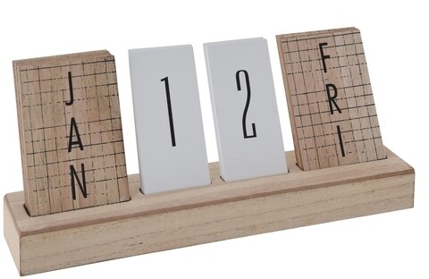 Calendar decorativ, lemn, bej/alb