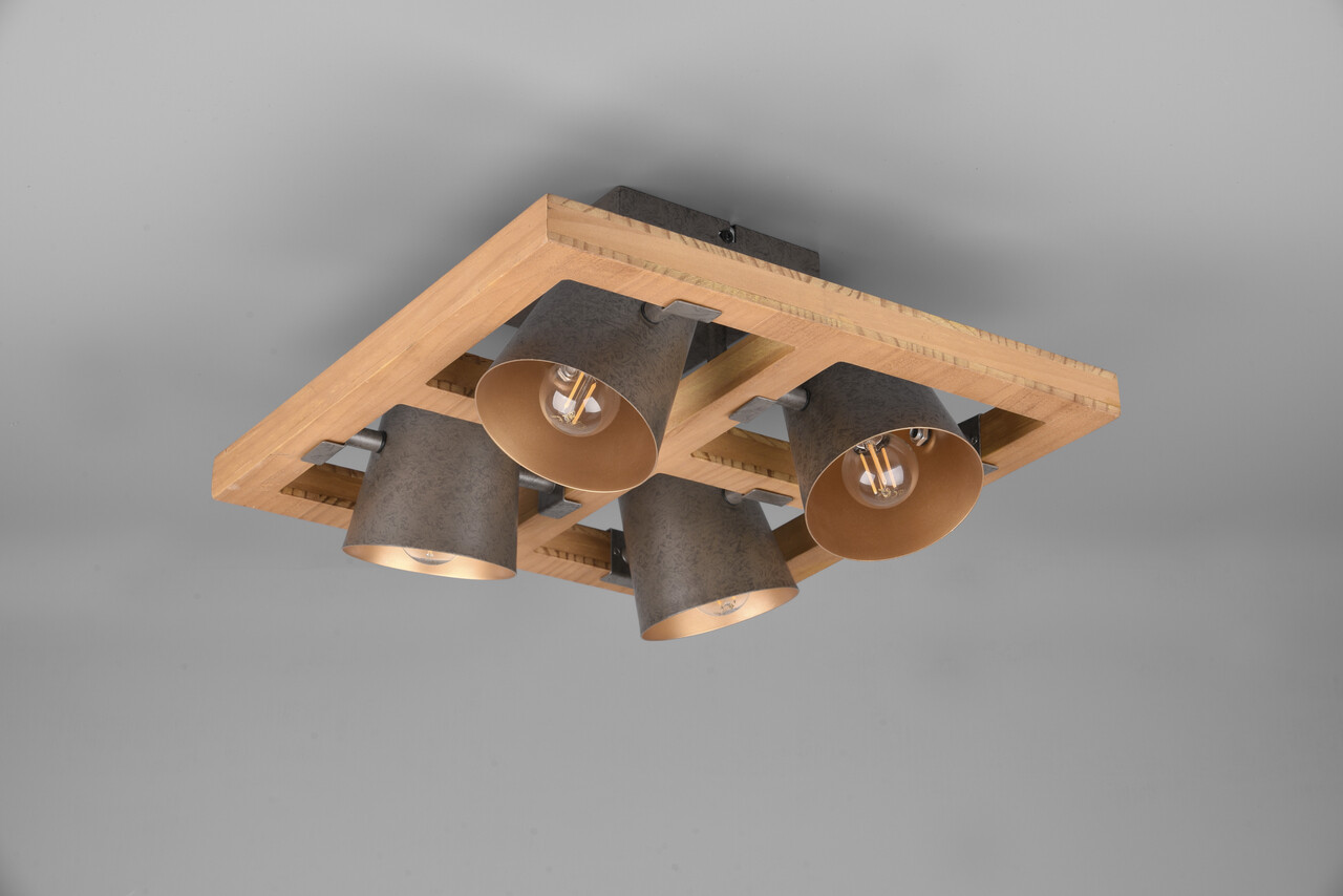 Plafoniera Bell, TRIO, 39x39x19.8 cm, 25W, 4x E14, metal, gri/natur - 2 | YEO